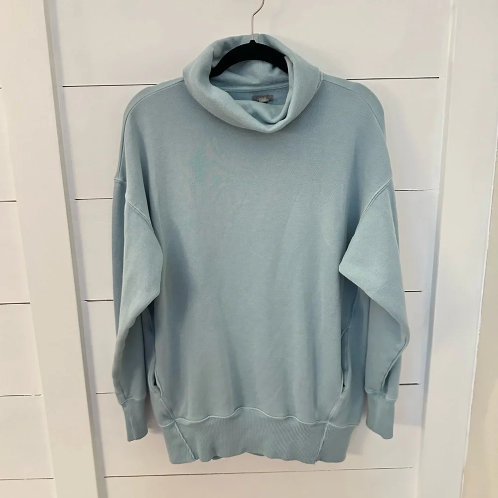 AERI S Cozy Mock Neck cotton blend woman blue sweatshirt cozy comfort casual - Picture 2 of 15